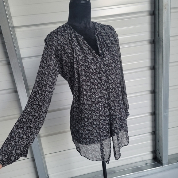 ZARA Paisley Boho Semi Sheer Long Sleeve Chiffon Blouse Lurex Black Buttons XS - Picture 7 of 12